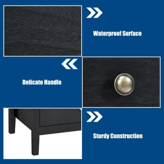 Costway Nightstand Beside End Side Table Accent Table Organizer W/3 Drawers Black image {9}