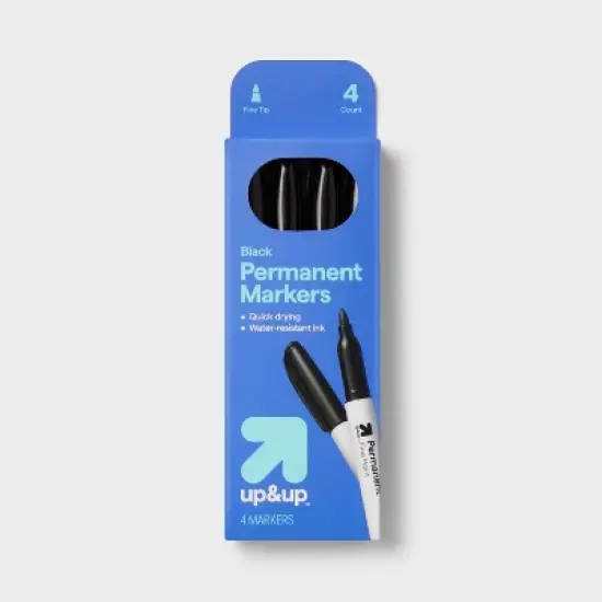 4ct Permanent Markers Fine Tip Black - up&up&trade;: School Supplies, Water-Resistant, Art & Office, Ages 8+ image {4}