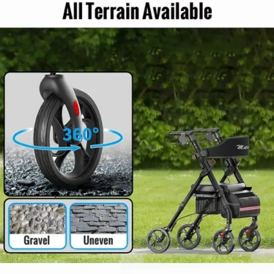 Lycvki Aluminum Foldable Rollator Walkers with Seat for Seniors, 350 lb Capacity, 6-Position Height image {6}