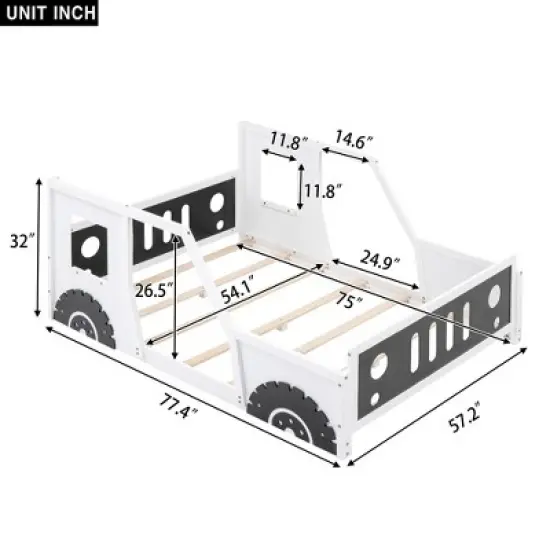 Full Size Classic Car-Shaped Platform Bed with Wheels - ModernLuxe image {3}