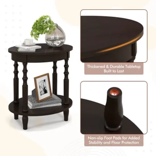 Tangkula 2-Tier End Table Oval Compact Sofa Side Nightstand w/ Storage Shelf image {5}