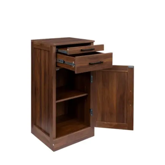 Gulches Brown Walnut Modular Wine Bar Cabinet with Hutch Buffet Cabinet for Dining Room, Single Drawer and Versatile Storage image {3}