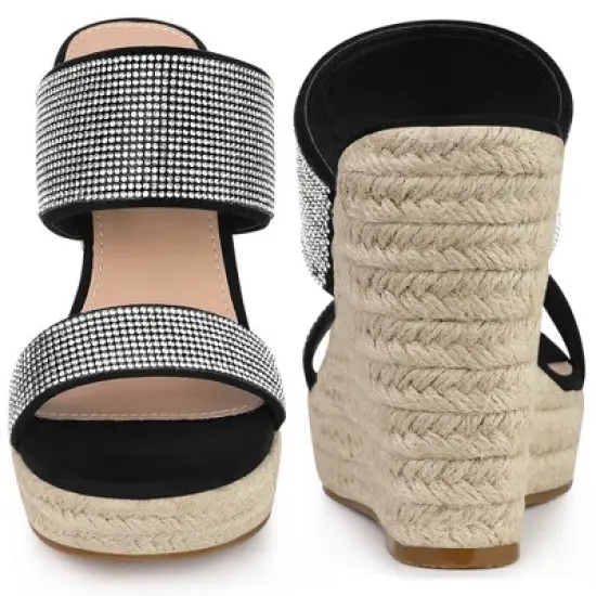 Perphy Women' Sandal Platform Rhinestones Dual Strap Espadrille Wedge image {1}