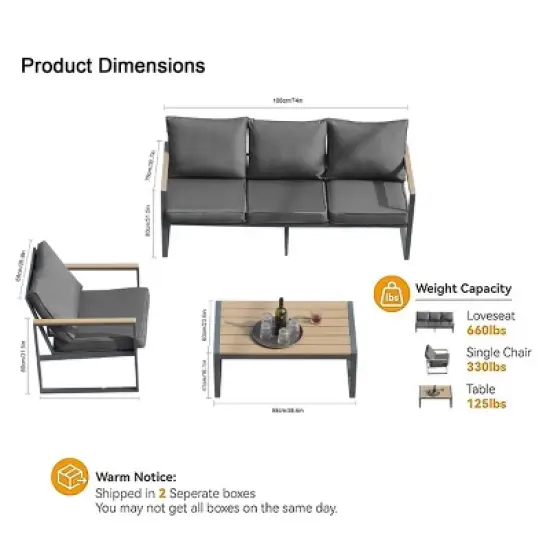 4-Piece Outdoor Furniture Set, Patio Conversation Sofa Set, Sofas with Cushions, Faux Wood Coffee Table-Coolbibila image {5}