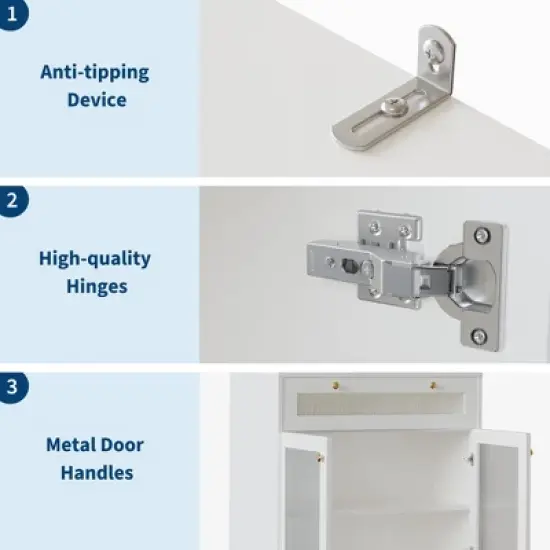 62" Pantry Cabinet - 6-Tier Freestanding Tall Cupboard Storage Unit with Glass Doors, 1 Drawer,2 Cabinets & 3 Open Shelves for Kitchen Dining Room image {3}