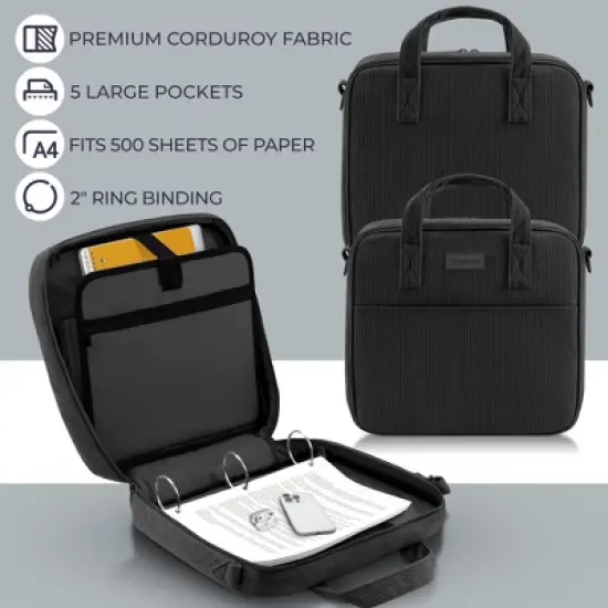 ZICOTO Beautiful 2-Inch 3-Ring Zipper Binder with Strap &ndash; Holds 500 Sheets, Laptop & Books &ndash; Premium Fabric, Extra Pockets, Great for School & Travel image {3}