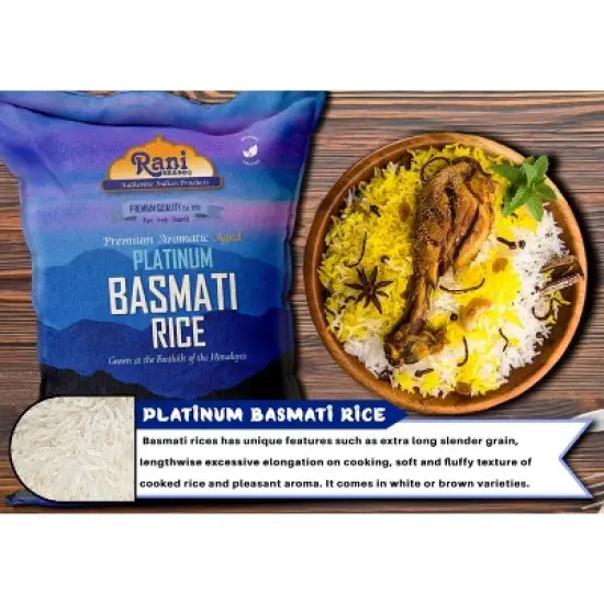 Platinum White Basmati Rice Extra Long - 640oz (40lbs) Cloth Bag - Rani Brand Authentic Indian Products image {2}
