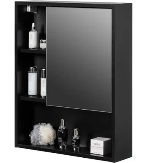 Basicwise Wall Mount Bathroom Mirrored Storage Cabinet with Open Shelf | 2 Adjustable Shelves Medicine Organizer Storage Furniture image {6}