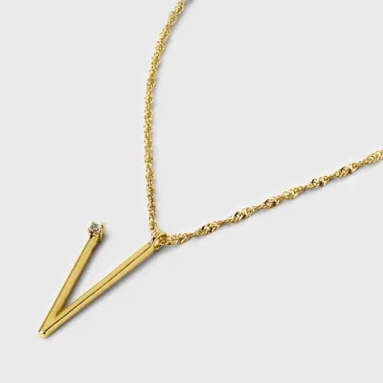 Gold Dipped Scattered Cubic Zirconia Initial Pendant Necklace - A New Day&trade; Gold image {3}