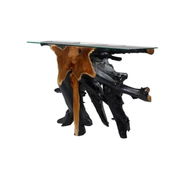 Contemporary Teak Wood Console Table Gold - Olivia & May image {9}