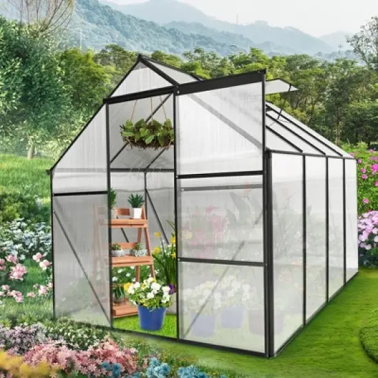 6x8 FT Polycarbonate Greenhouse Raised Base and Anchor Aluminum Heavy Duty Walk image {9}