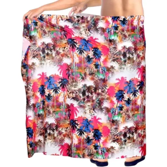 LA LEELA Men's Hawaiian Lava Lava Beach Sarong Wrap Beachwear Cover-Up Summer Long Swimwear Vacation Cover Up For Men One Size Multicolored, Tree image {1}
