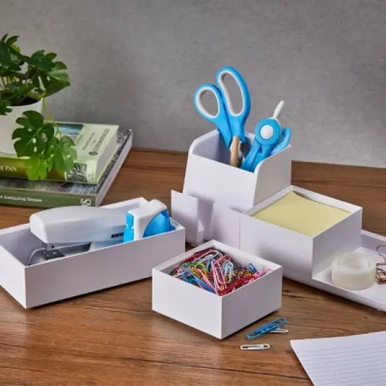 4pc Office Konnect Stackable Desk Organizer White - Bostitch image {6}