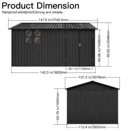 Coolbibila-10Ftx12Ft Storage Sheds, Metal Sheds With Waterproof Roofs And Durable Metal Frame, Tool Sheds With Lockable Doors And Window image {3}