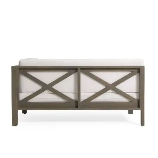 2pc Brava Outdoor Acacia Wood Right Arm Loveseat & Coffee Table with Cushion Gray/White - Christopher Knight Home image {8}