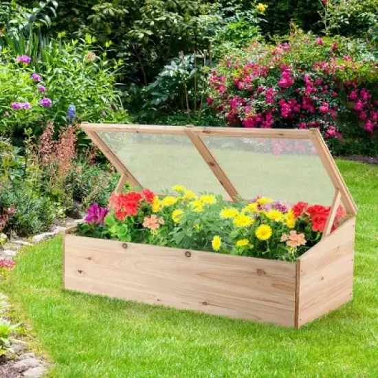 Costway Wooden Cold Frame Greenhouse Flower Planter Raised Plants Bed Protection image {2}