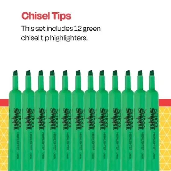 School Smart Tank Style Highlighters, Chisel Tip, Green, Pack of 12 image {2}