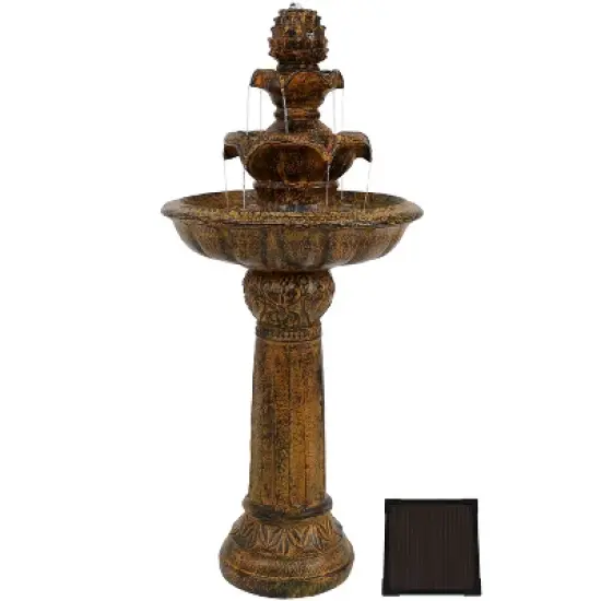 Sunnydaze Outdoor Solar Powered Ornate Elegance Tiered Water Fountain with Battery Backup and LED Light - 41" image {10}