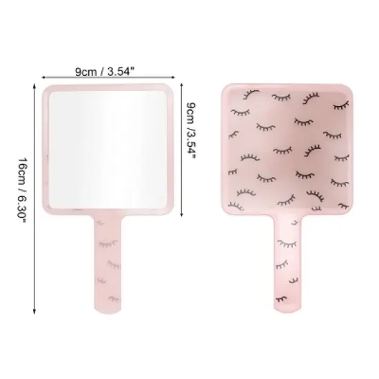Unique Bargains Eyelash Pattern Square Handheld Mirrors 1 Pc Translucent Pink image {1}