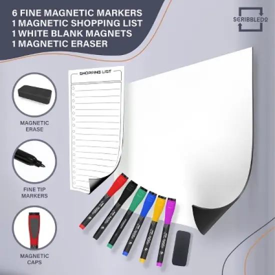 SCRIBBLEDO Magnetic Meal Planner 13"x17" Dry Erase Diet Planner with Blank  & Shopping List Magnet, 6 Markers & Eraser image {3}