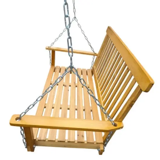 MOEPISY Front Porch Swing With Armrests, Wood Bench Swing With Hanging Chains,Teak image {3}