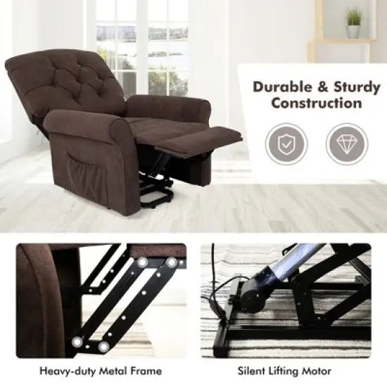 Costway Power Lift Recliner Chair Sofa for Elderly w/ Side Pocket & Remote Control Black\Brown image {6}