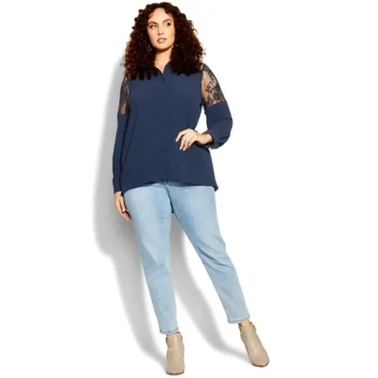 Women's Plus Size Lacey Hi Lo Shirt - navy | CITY CHIC image {8}