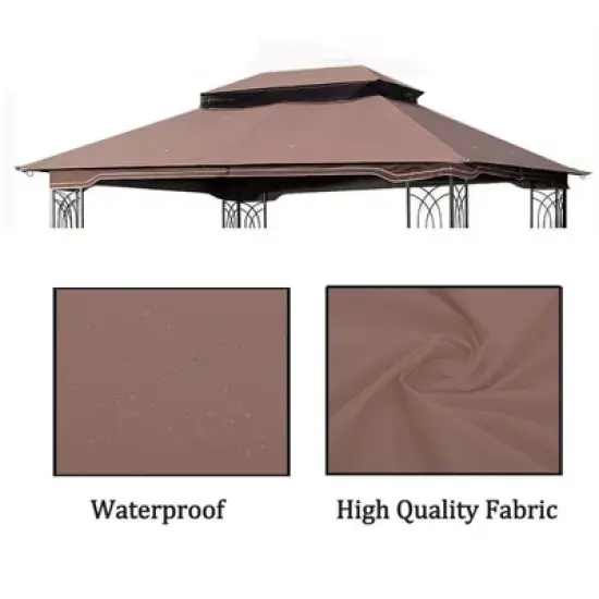 Sevobal Patio Umbrellas Outdoor Patio Gazebo Replacement Canopy, Double Tiered Gazebo Tent Roof Top Cover Only, Brown,129.93"*104.33"*36.78" image {4}