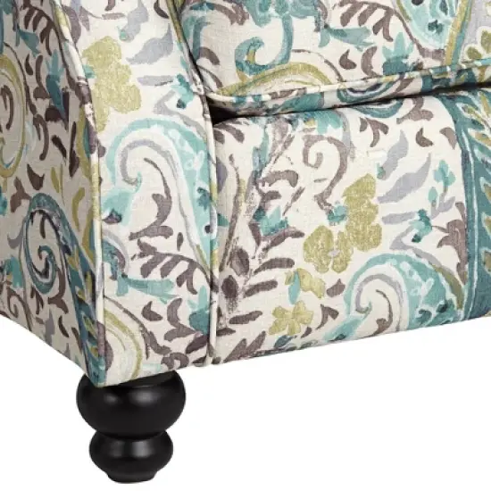 Elm Lane Ethel Skye Blue Paisley Patterned Recliner Chair Modern Armchair Comfortable Push Manual Reclining Footrest for Bedroom Living Room Reading image {4}