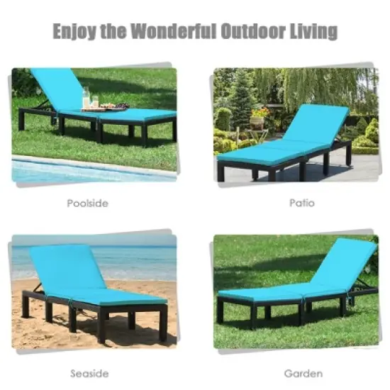 Tangkula 2PCS Adjustable Rattan Patio Chaise Lounge Chair Couch w/ Turquoise Cushion image {8}