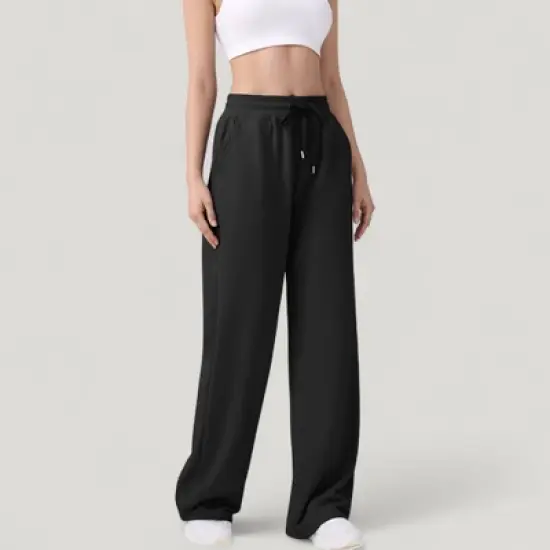 Anna-Kaci Active Women's Wide Leg Lounge Pants with Elastic Waistband and Adjustable Drawstring Closure image {1}