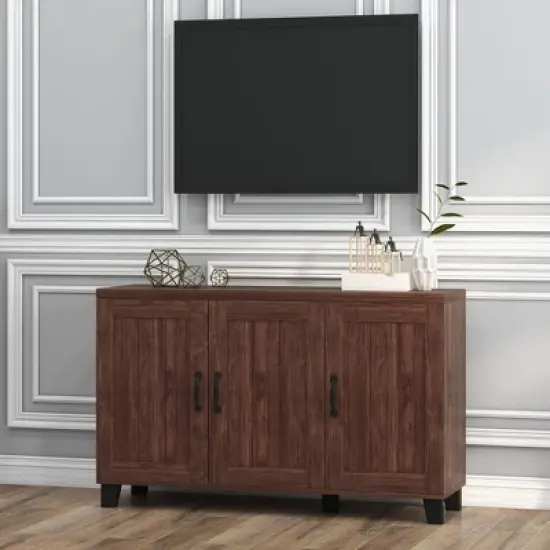 Costway 3-Door Buffet Sideboard Storage Credenza Cabinet Console Adjustable Shelf Brown/White Wash image {3}