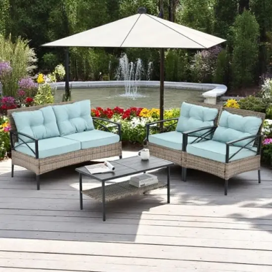 4-Piece Patio Furniture Set with PE Wicker, Metal Table, Cushions, and Comfortable Design for Outdoor Spaces image {8}