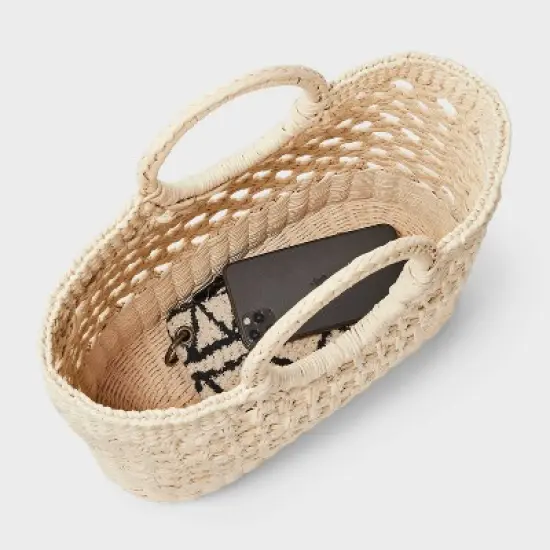 Straw Circle Handle Tote Handbag - A New Day&trade; Ivory: Woven Structured Bag, Paper Straw Material image {3}