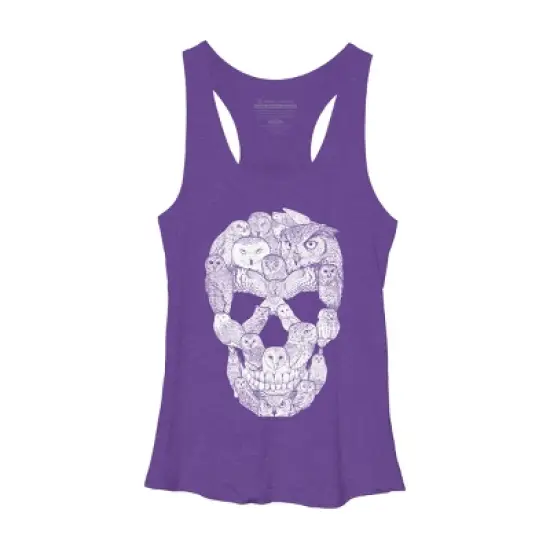 Women's Design By Humans Sketchy Owl Skull By Dinny Racerback Tank Top image {6}
