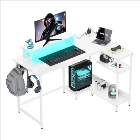 GALAXHERO 47 Inch Small L Shaped Gaming Desk, Corner Computer Desk with Power Outlets, LED Lights & Monitor Stand, Office Desk for Bedroom image {7}