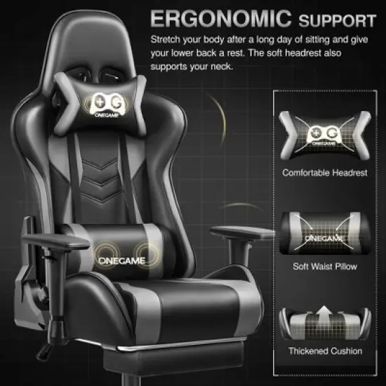 KERDOM Gaming Chair, Computer Chair with footrest and Lumbar Support,Black-Gray image {4}