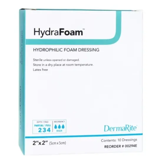 HydraFoam Foam Dressing Square No Border Waterproof Backing, 10 per Box image {1}