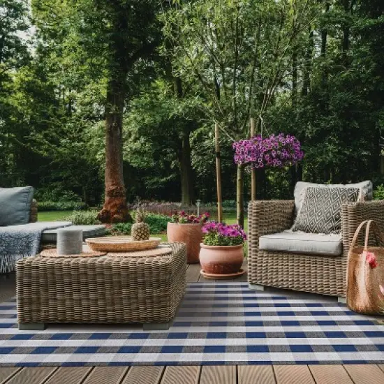 6' x 8' Gingham Outdoor Rug Blue/White - Foss Floors image {4}