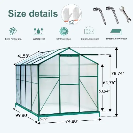 Kelly 6'x8' Garden Shed, Heavy Duty Walk-in Polycarbonate Greenhouse, Outdoor Furniture - The Pop Home image {2}