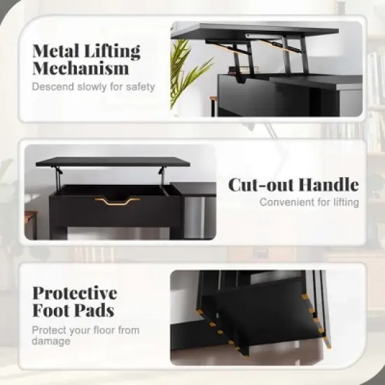 Costway Lift Top Computer Desk Standing Desk with Hidden Compartments & Storage Shelves image {5}