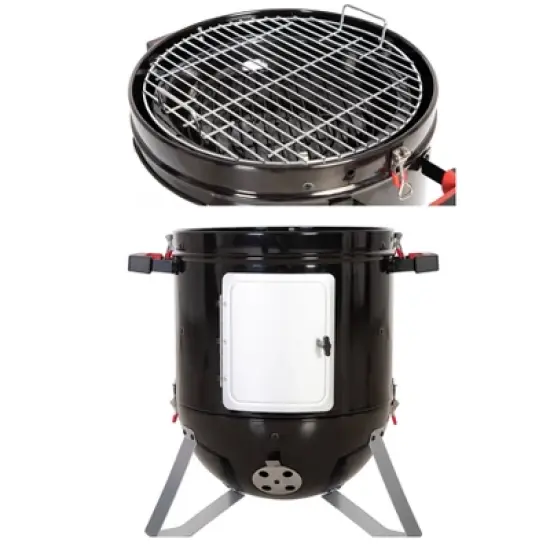 Captiva Designs 18" Vertical Dual Layer Charcoal Smoker Grill with Porcelain-Enameled Smoking Chamber GR14 Black: Outdoor Cooking image {6}