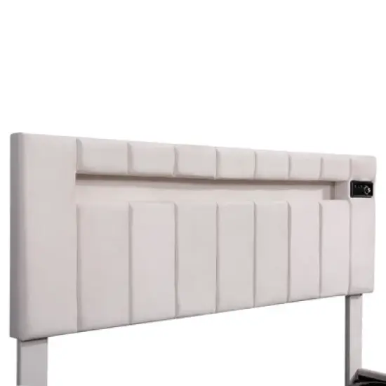 Upholstered Bed with LED light, Bluetooth Player and USB Charging, Hydraulic Storage Bed in Velvet Fabric-ModernLuxe image {15}