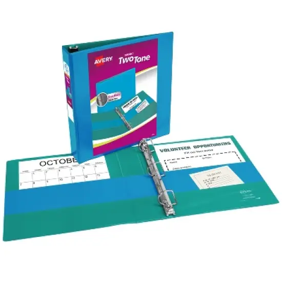 Avery Two-Tone Durable View 3 Ring Binder, 1.5 Inch Slant Rings, Blue/Teal Binder (17292) image {1}