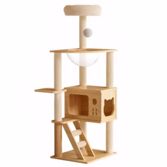 48" Modern Cat Tree Tower, Multi-Level Large Cat Tree Condo with Sisal Scratching Post & Acrylic Hammock, Indoor Pet Play House for Small Large Cats image {6}