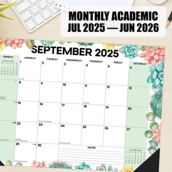 Willow Creek Press Succulents Academic July 2025 - June 2026 17"x12" Small Monthly Deskpad Calendar image {4}
