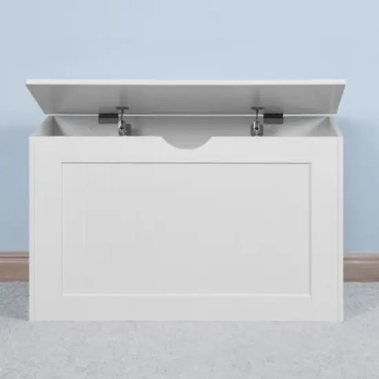 Akoasm Wooden Bathroom Storage Cabinet Box With Top Cover & 2 Hinges-White image {5}