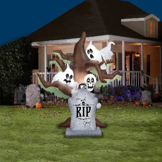 8 Ft. Airblown&reg; Blowup Inflatable Tombstone with Haunted Ghost Tree ShortCircuit&trade; Lightshow Halloween Outdoor Yard Decoration image {2}