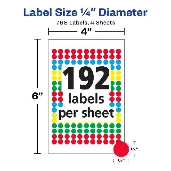 Avery Handwrite Only Removable Round Color-Coding Labels 1/4" dia Assorted 768/Pack 05795 image {2}