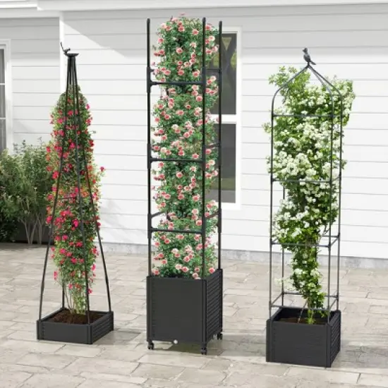 Tangkula 2PCS 81" Garden Obelisk Trellis for Climbing Plants Tall Plant Support w/ Wheels image {2}